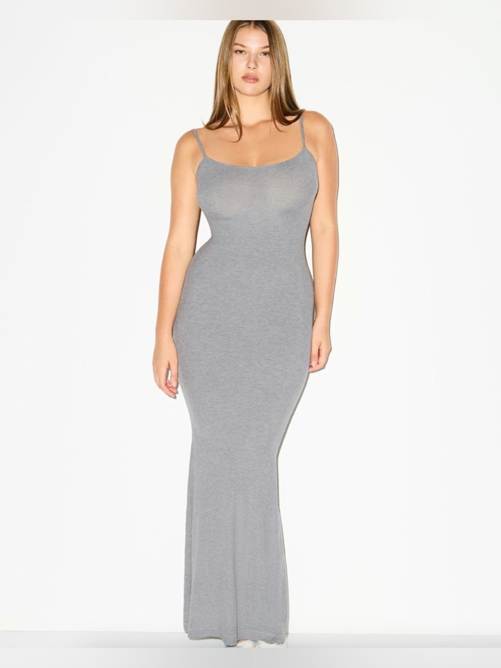 Skims Soft Lounge Long Slip Dress in Heather Grey size XS
